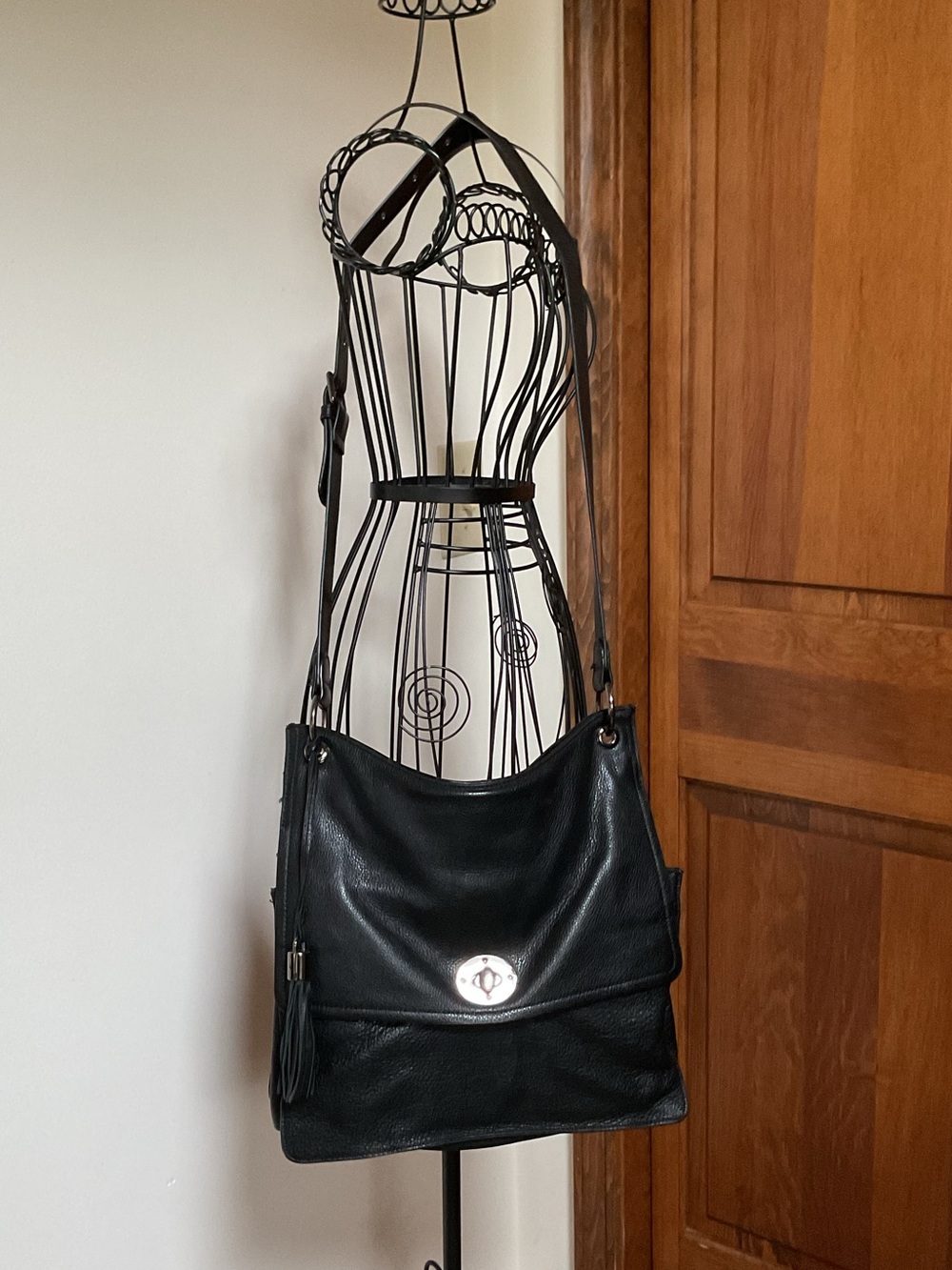 Clements Ribiero black  Leather Crossbody  Bag with Turn-Lock Accent